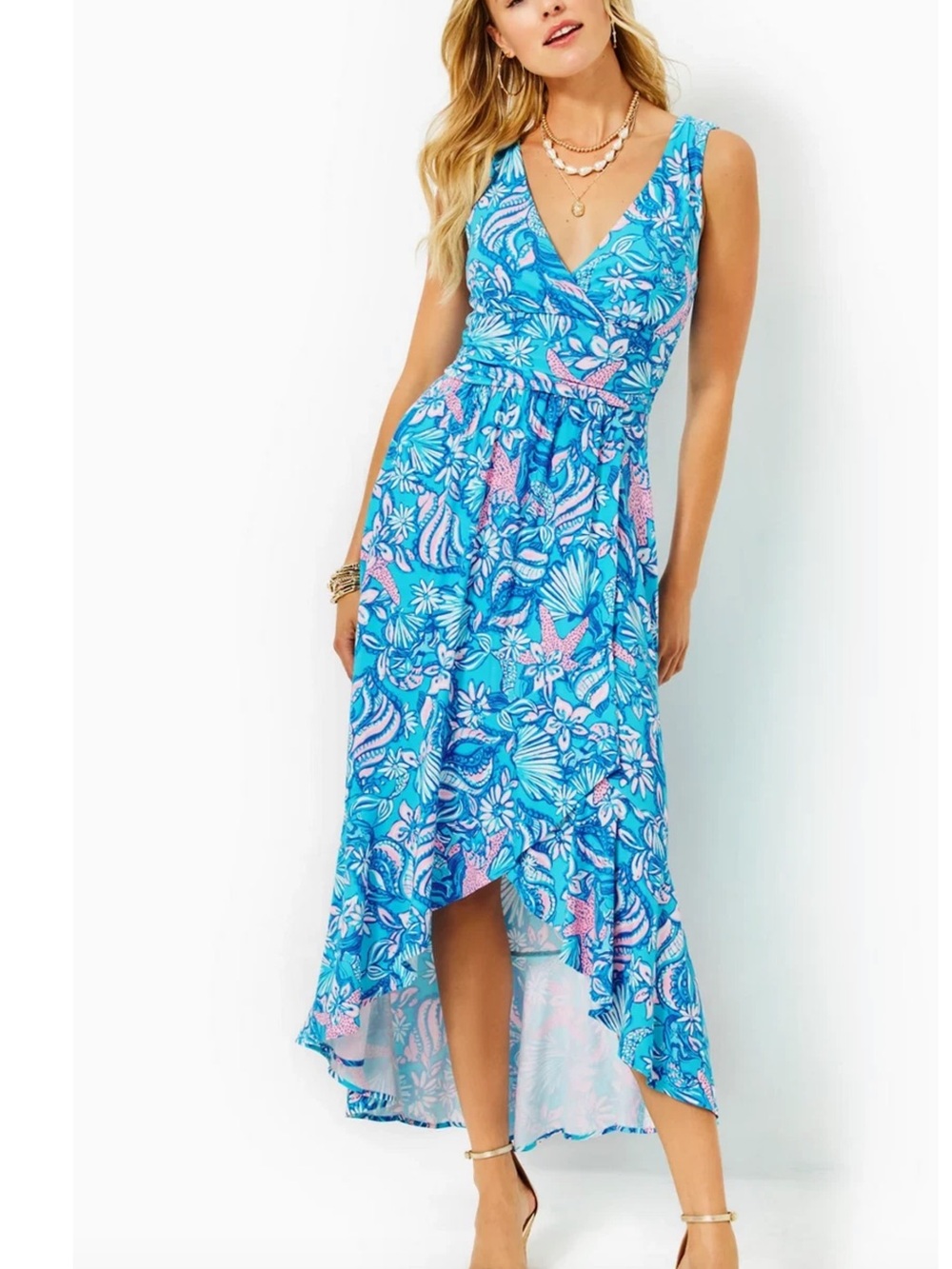 New Lilly Pulitzer Moana Maxi Dress M Blue Sound the Sirens